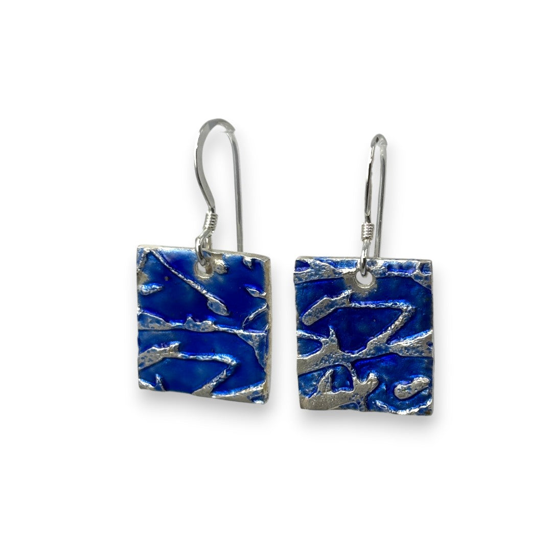 Hook - Blue Texture Enameled Earrings
