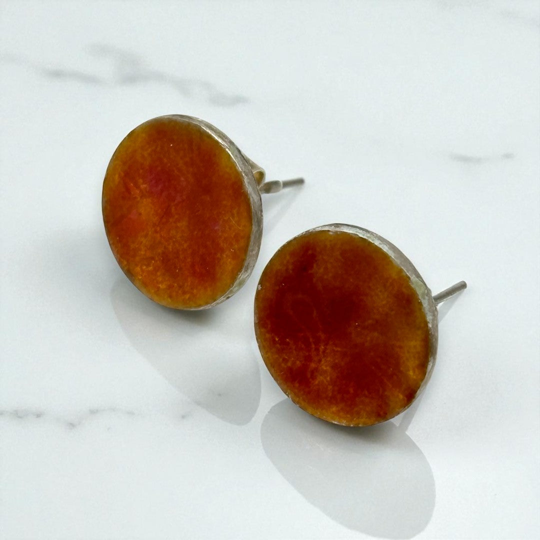 Stud - Enameled Orange Round Earrings