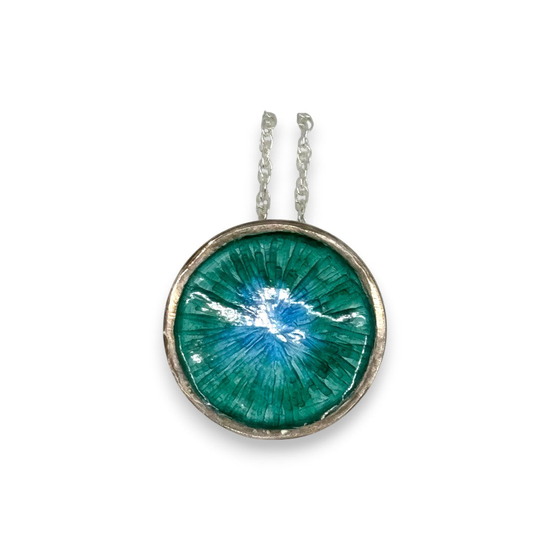 Green & Turquoise Circular Silver Pendant