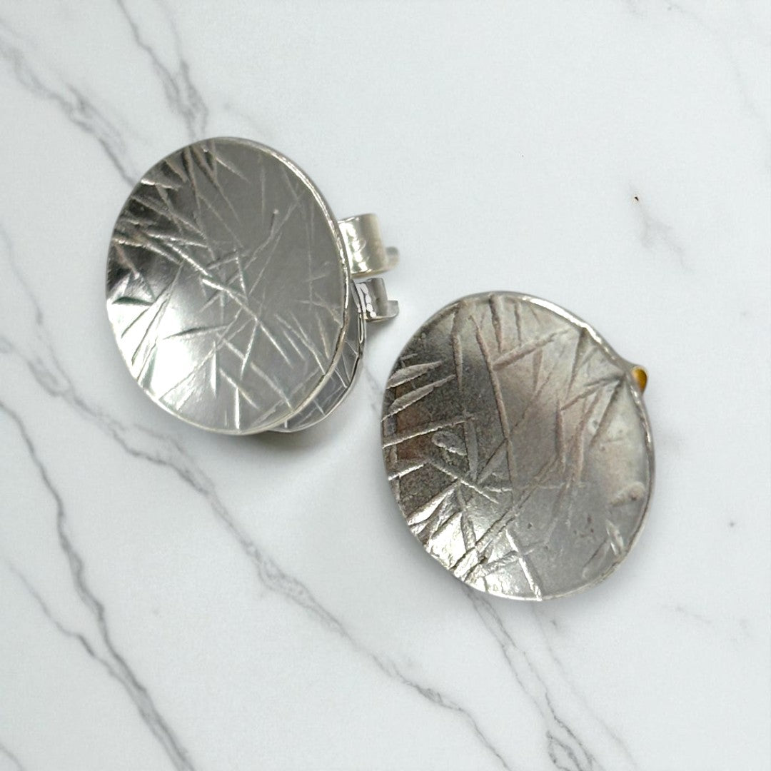 Stud - Silver Textured Domed Earrings
