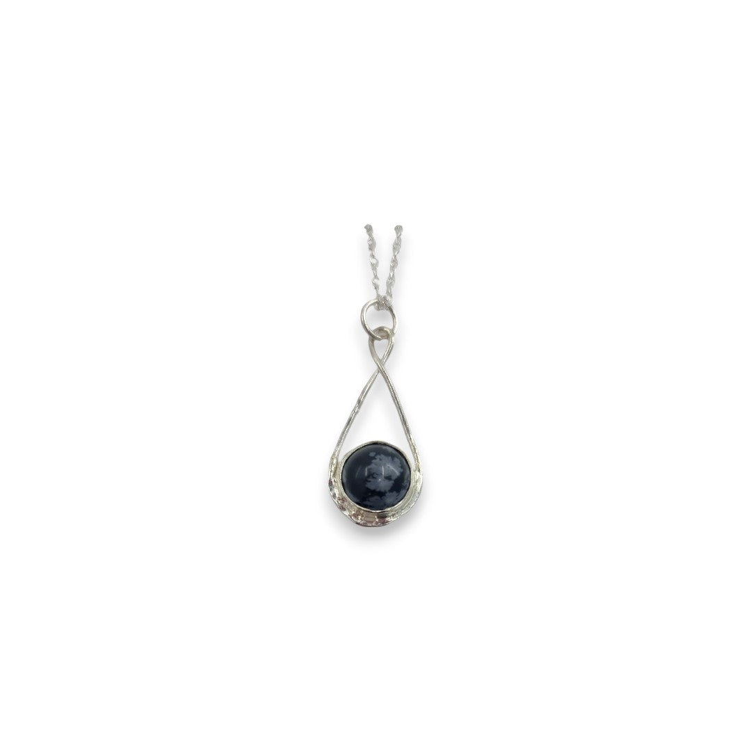 Black Stone Set in a Silver Loop Pendant