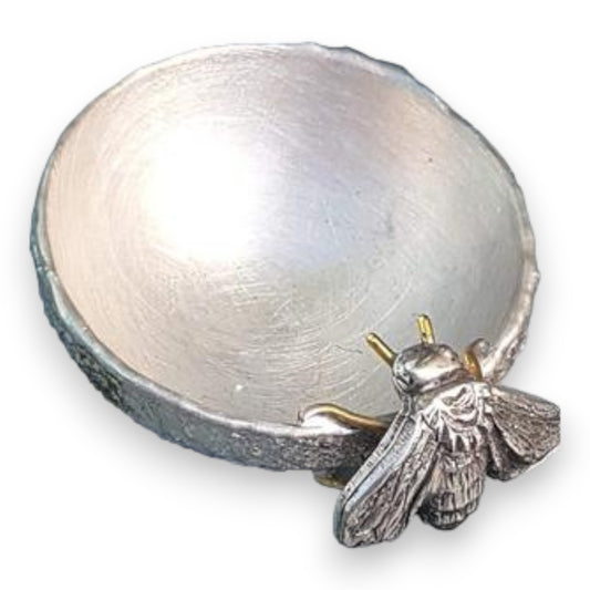 Cast Pewter Bowl & Pewter Bee with Brass Legs.