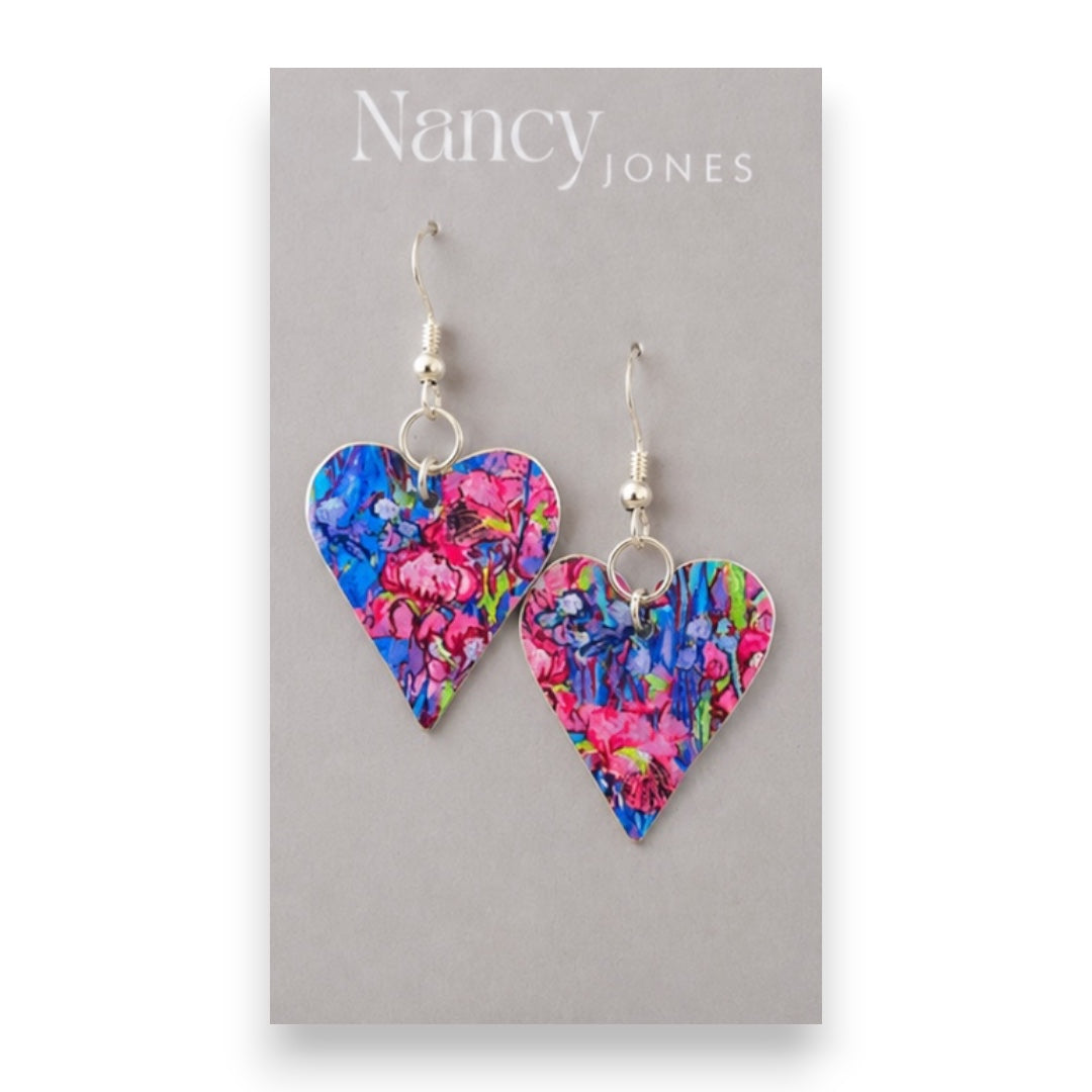Pink Iris Hearts - Drop Earrings