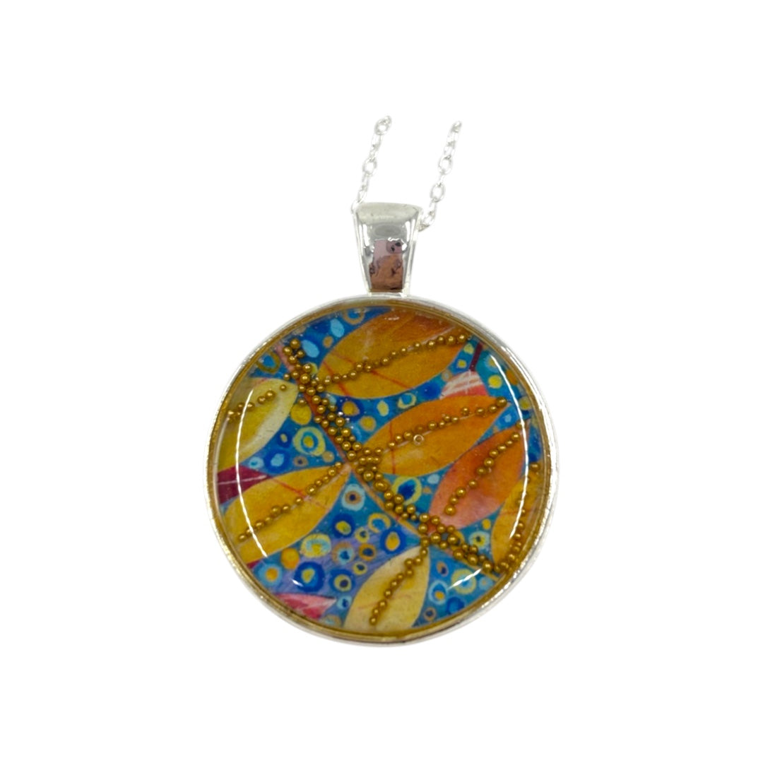 Small Circular Pendant - Blue, Orange & Gold