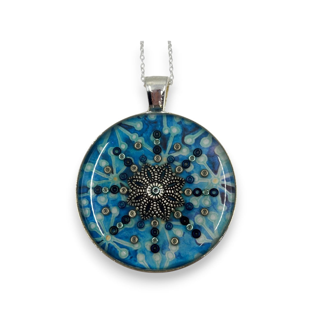 Large Circular Pendant - Blue & Silver