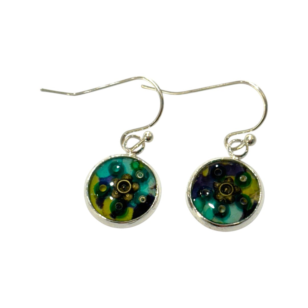 Drop Earrings - Green, Blue & Gold