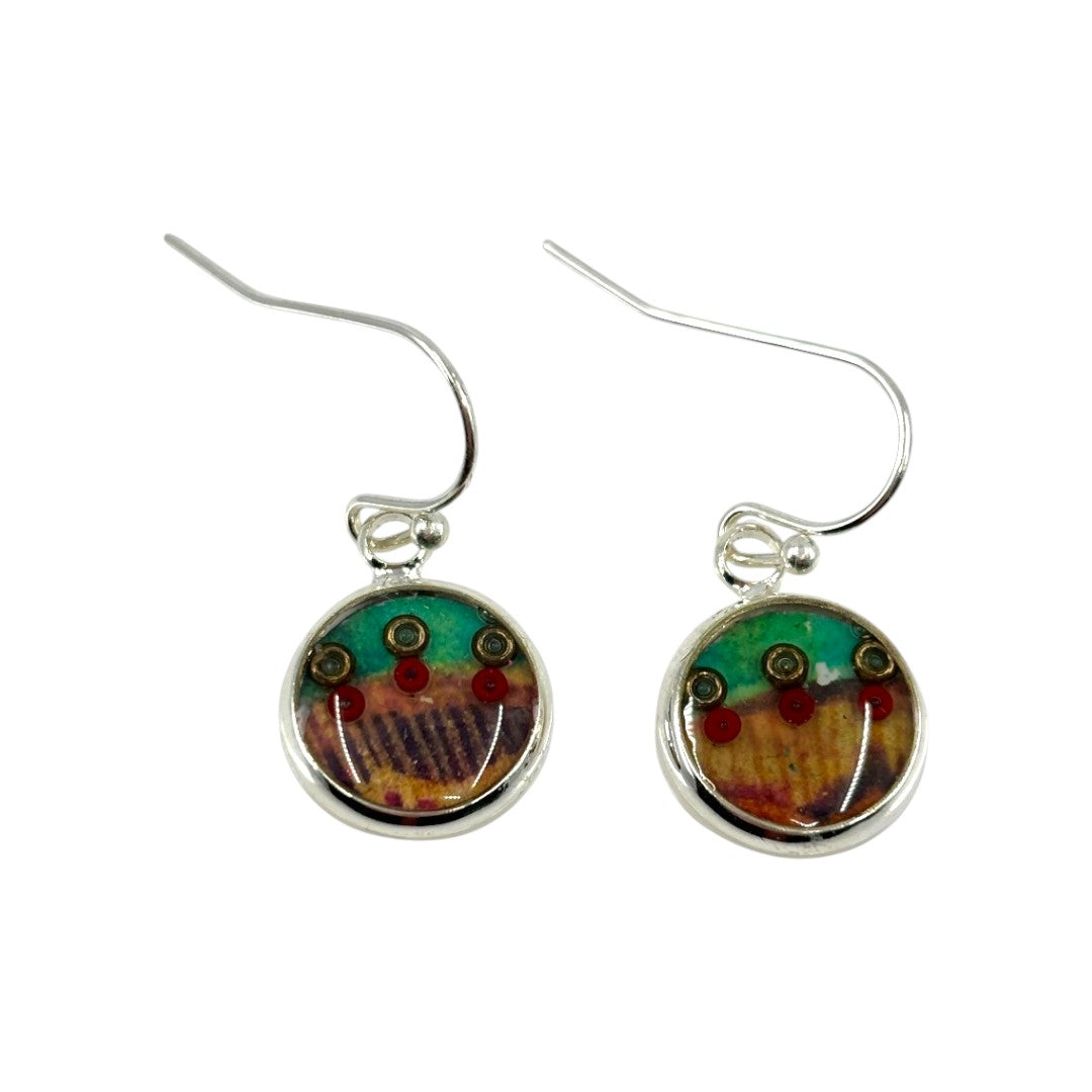 Drop Earrings - Green, Red & Gold