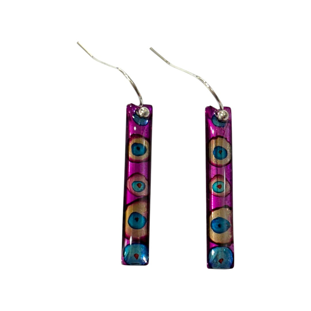 Inky Long Drop Earrings - Cerise & Turquoise