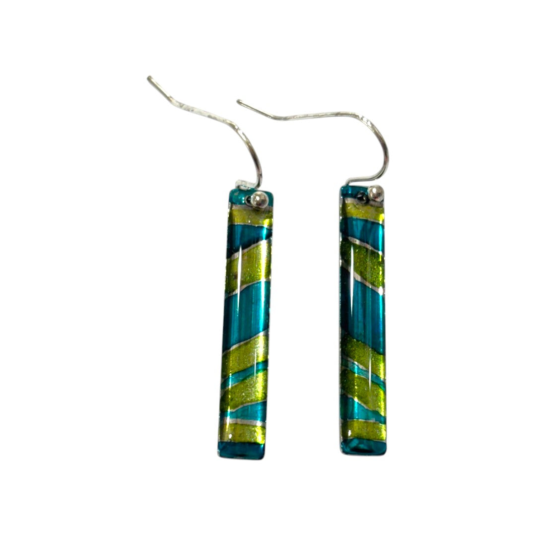 Inky Long Drop Earrings - Lime, & Turquoise