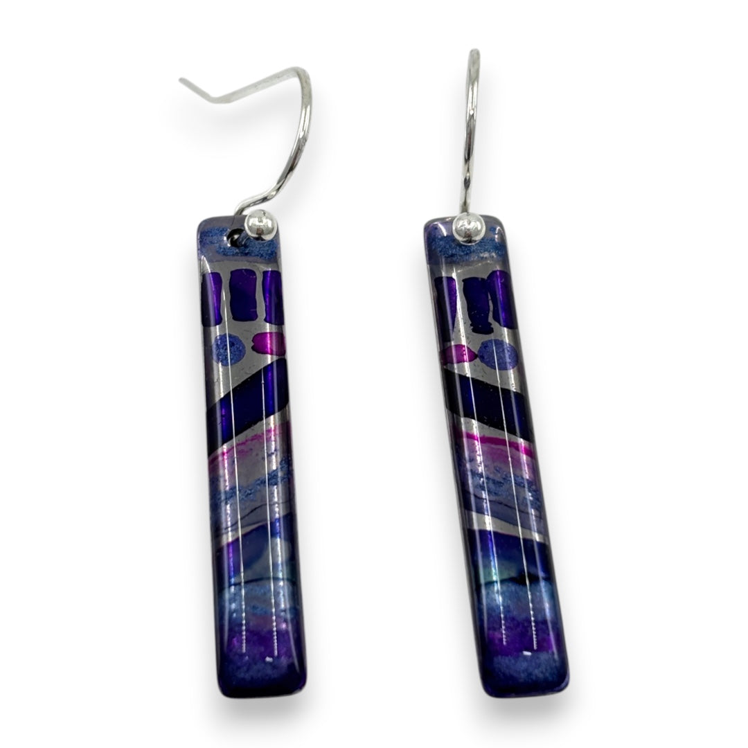 Inky Long Drop Earrings - Purples & Silver