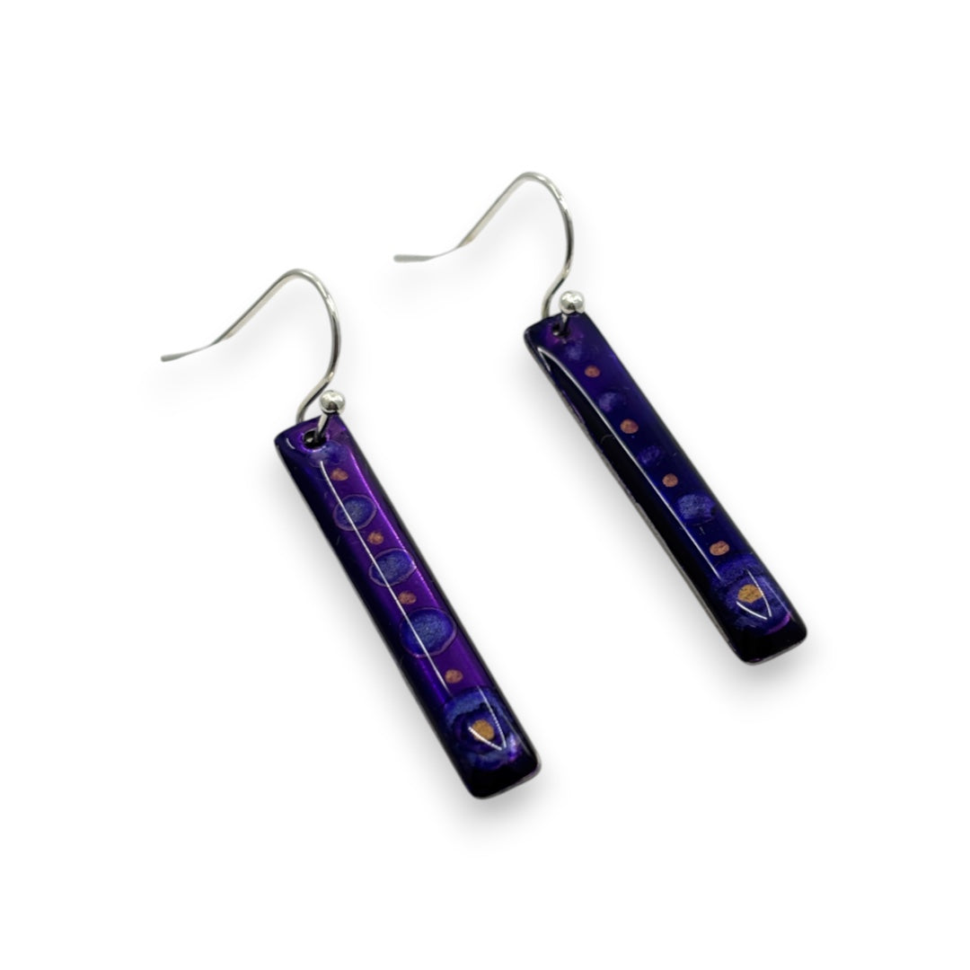 Inky Long Drop Earrings - Purples