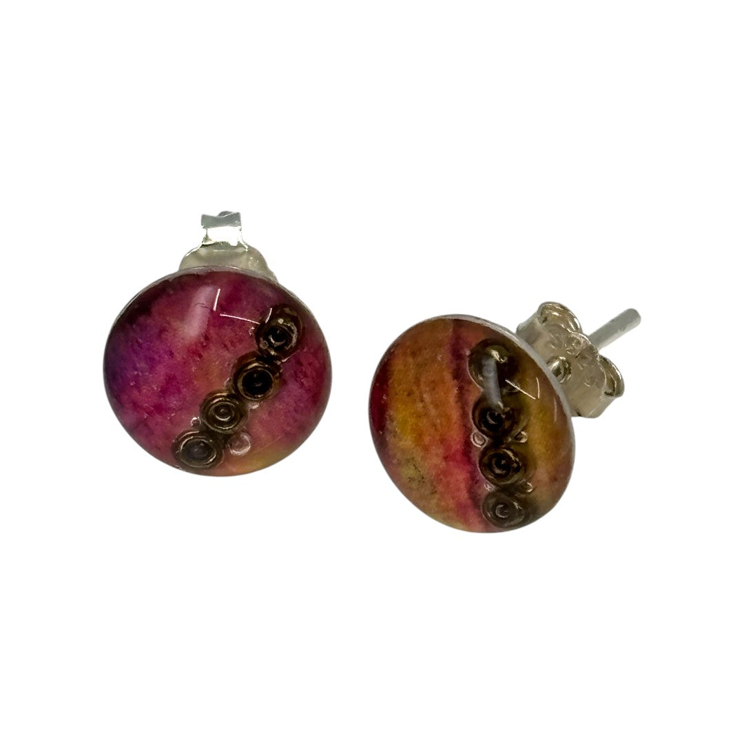 Stud Earrings - Pink, Orange & Gold