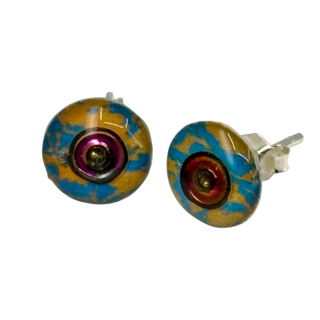 Stud Earrings - Turquoise and Orange