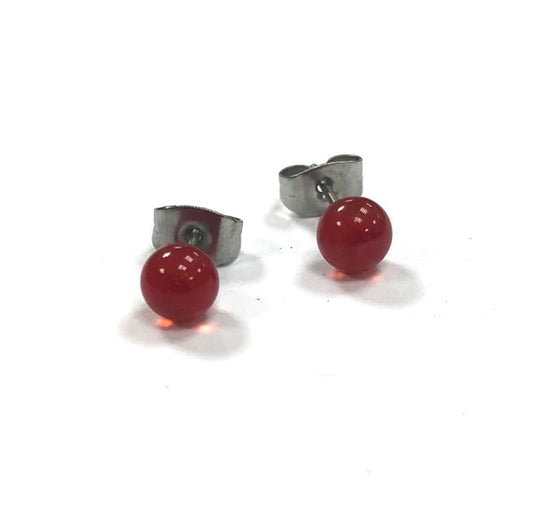 Mini - Red Glass Stud Earrings