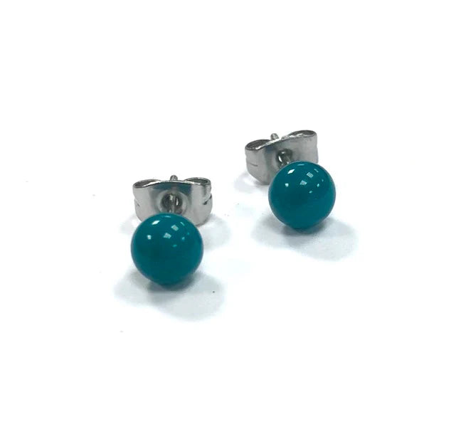 Mini - Teal Glass Stud Earrings