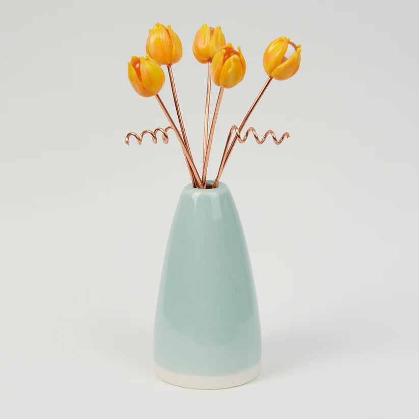 Mini Ceramic Vase with Yellow Glass Tulips