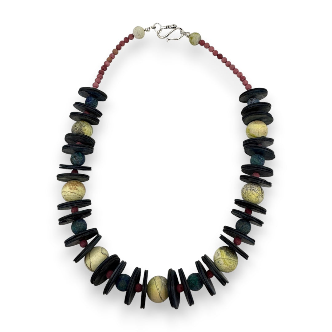 Necklace - Yellow Turquoise, Shell, Rhodonite & Chrysocolla