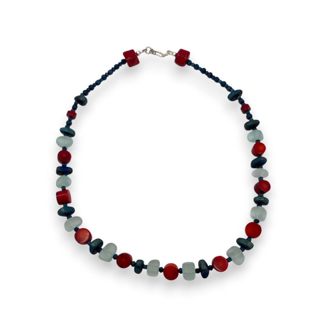 Necklace - Haematite, Sea Bamboo & Sea Glass