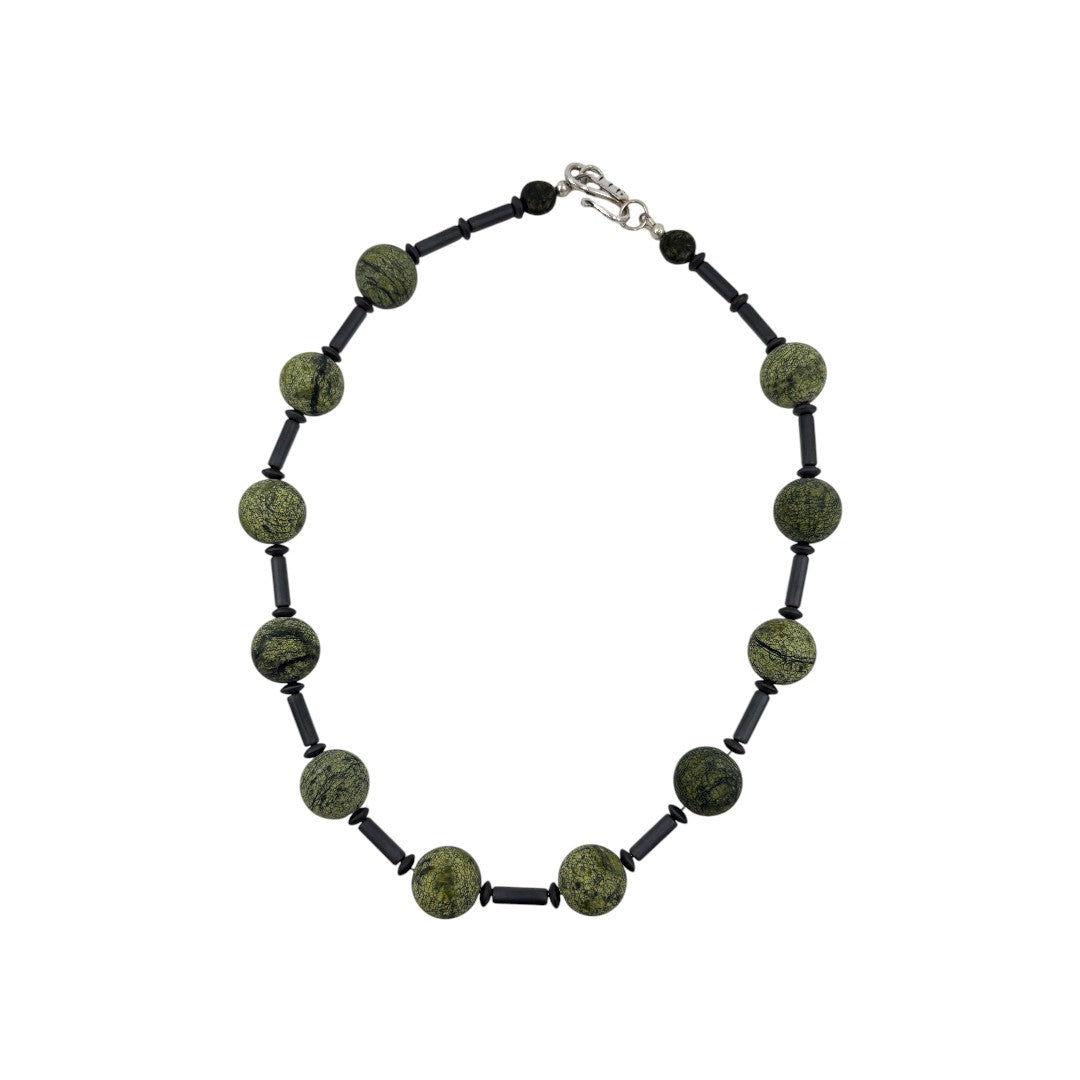 Necklace - Haematite & Green Snowflake