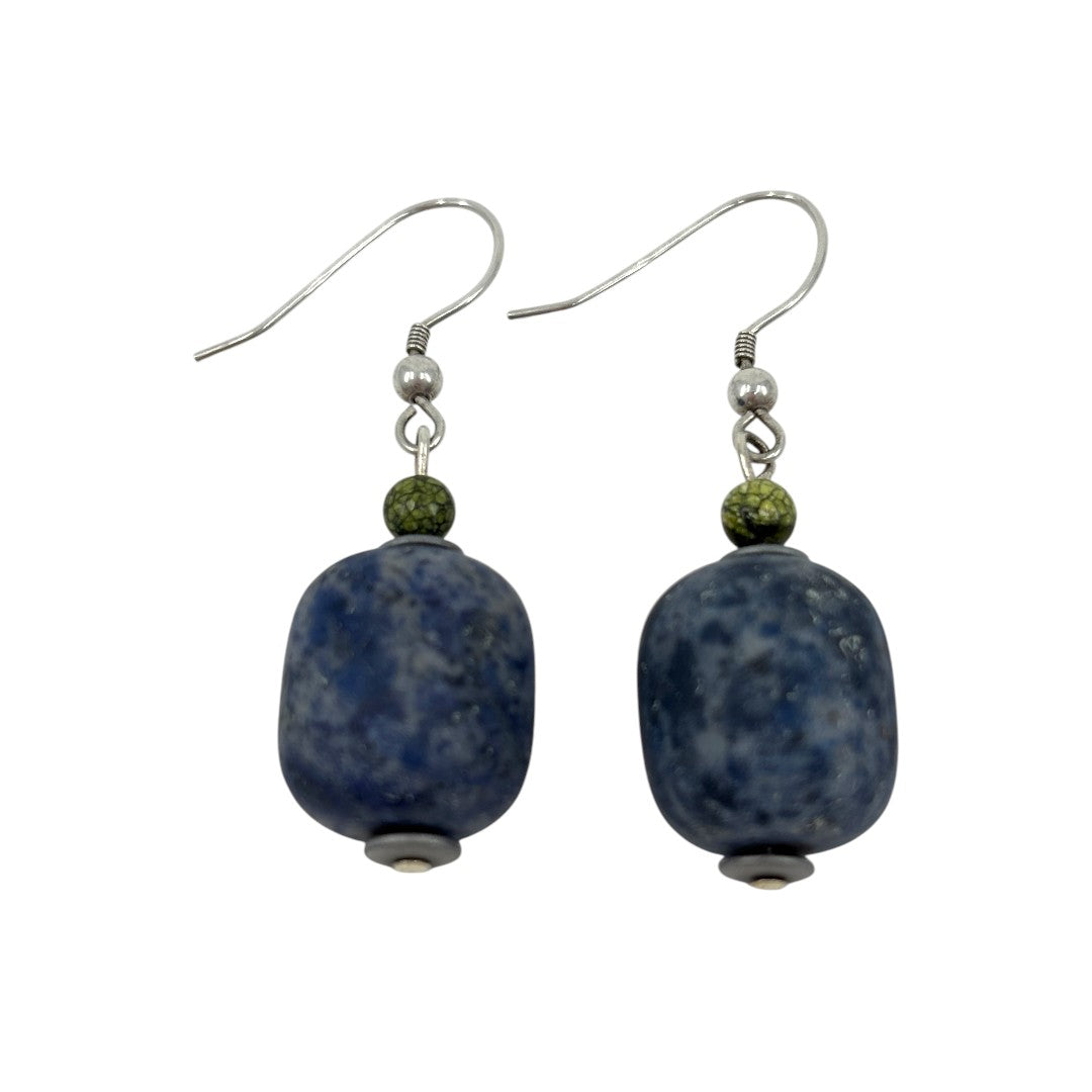 Earrings - Dumortierite, Haematite & Green Snowflake