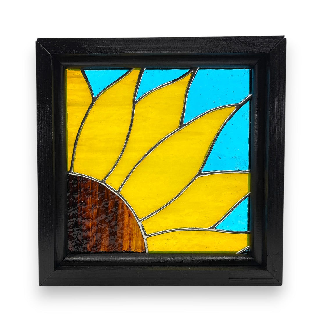 Sunflower in a Wooden Frame - Stained Glass