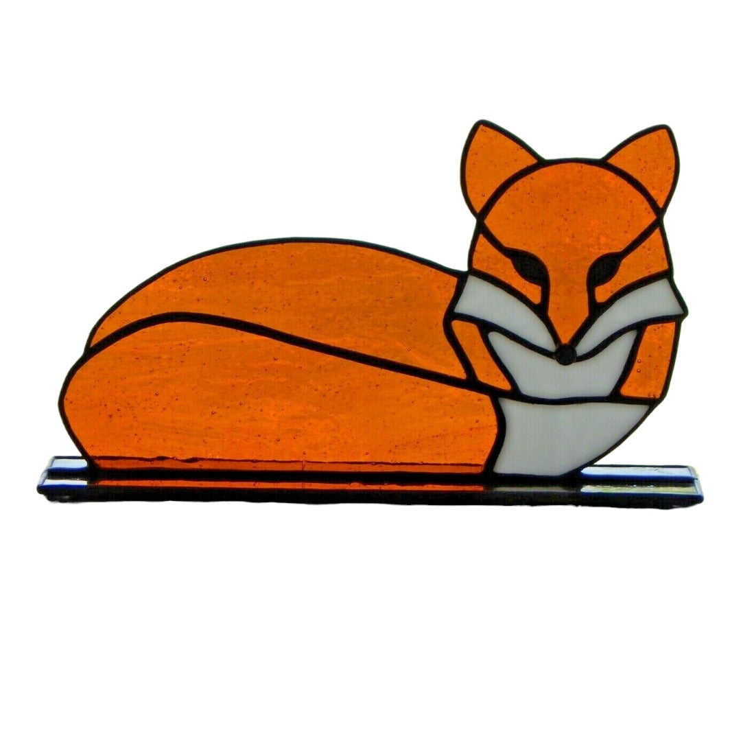 Freestanding Fox Curled Up on Glass - Stained Glass