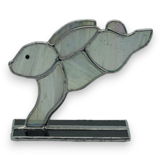 Freestanding Pearl White Leaping Bunny on Glass - Stained Glass