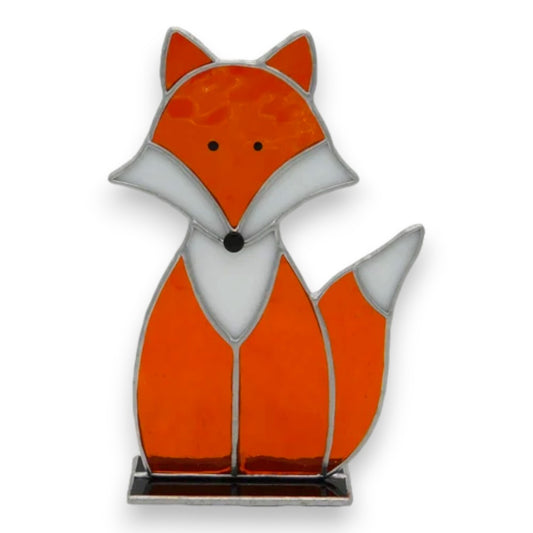 Freestanding Sitting Fox Tail Up on Glass - Stained Glass