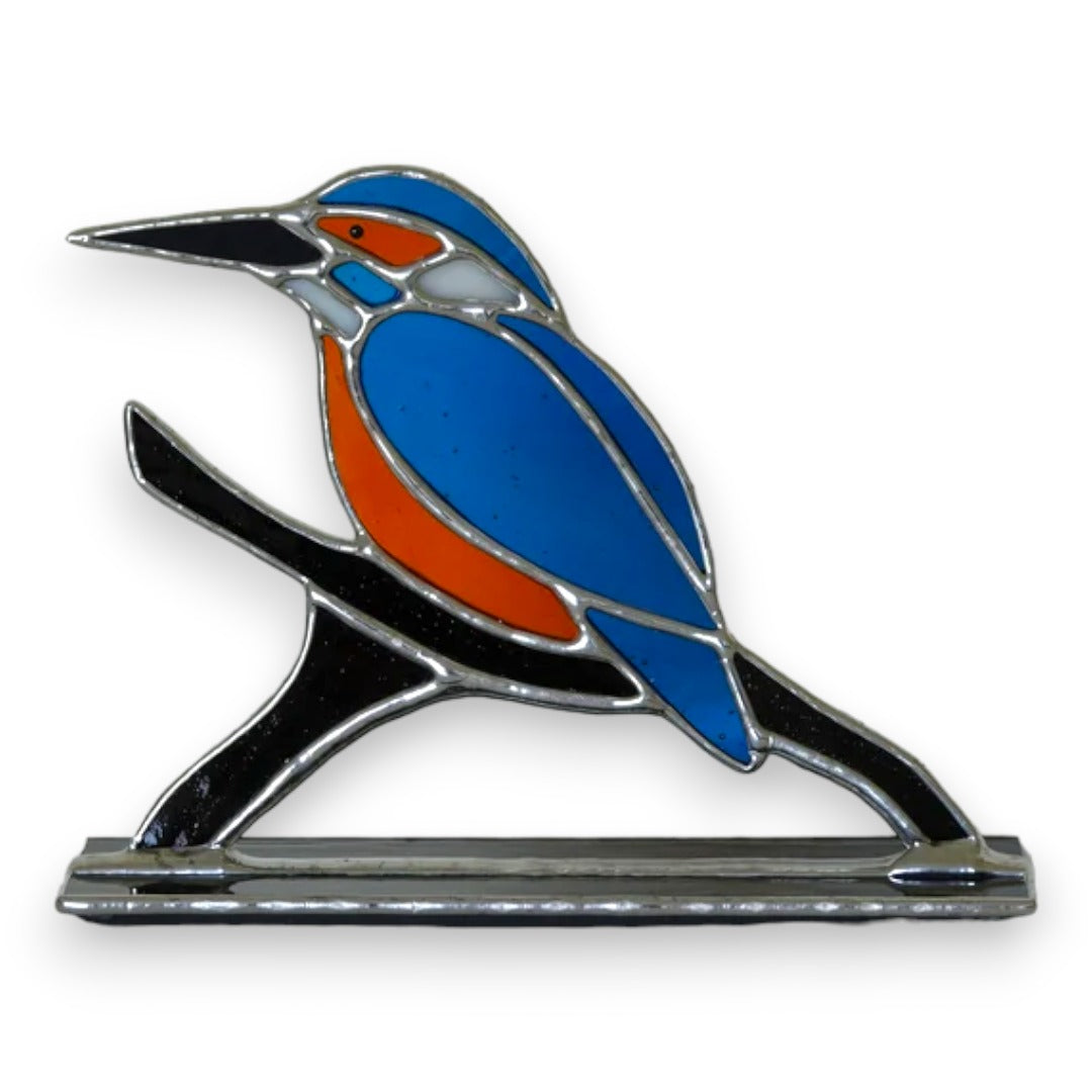 Freestanding Kingfisher on a Branch on Glass - Stained Glass