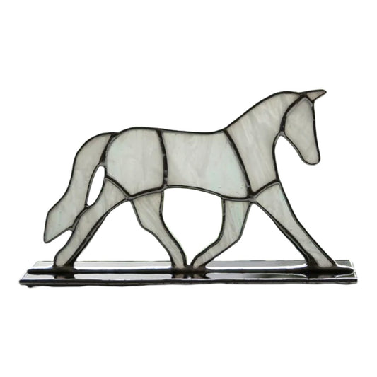 Freestanding White Trotting Horse - Stained Glass
