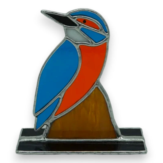 Freestanding Kingfisher on a Post - Stained Glass