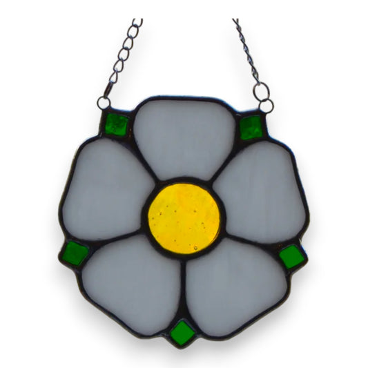 Yorkshire White Rose Hanger / Suncatcher - Stained Glass
