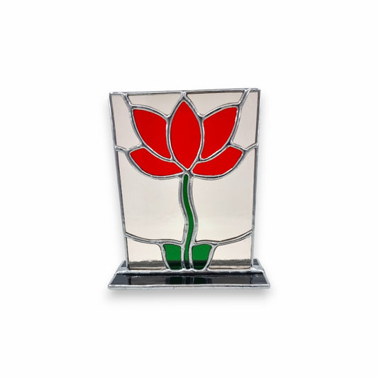 Freestanding Panel on Glass - Red Flower - Stained Glass