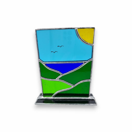 Freestanding Panel on Glass - Hills & The Sea - Stained Glass