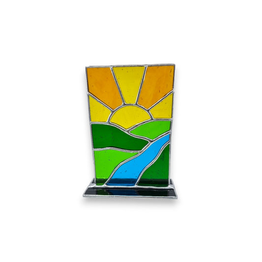 Freestanding Panel on Glass - Sunset Over The River - Stained Glass