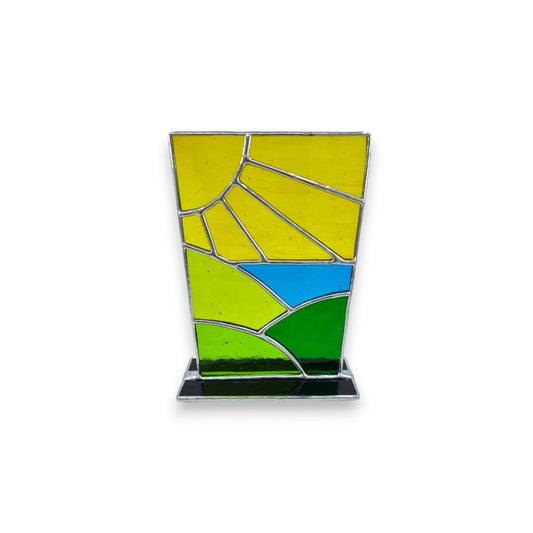 Freestanding Panel on Glass - Sunshine Over The Hills - Stained Glass
