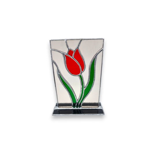 Freestanding Panel on Glass - Single Tulip - Stained Glass