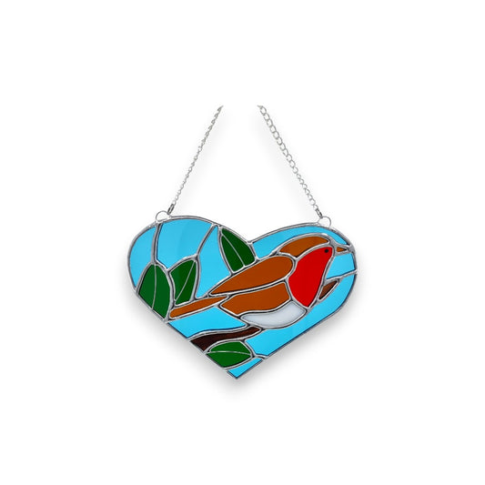 I Love Robins Heart Shaped Hanger/Suncatcher - Stained Glass