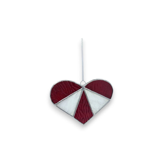 Red & White Heart Hanger/Suncatcher - Stained Glass