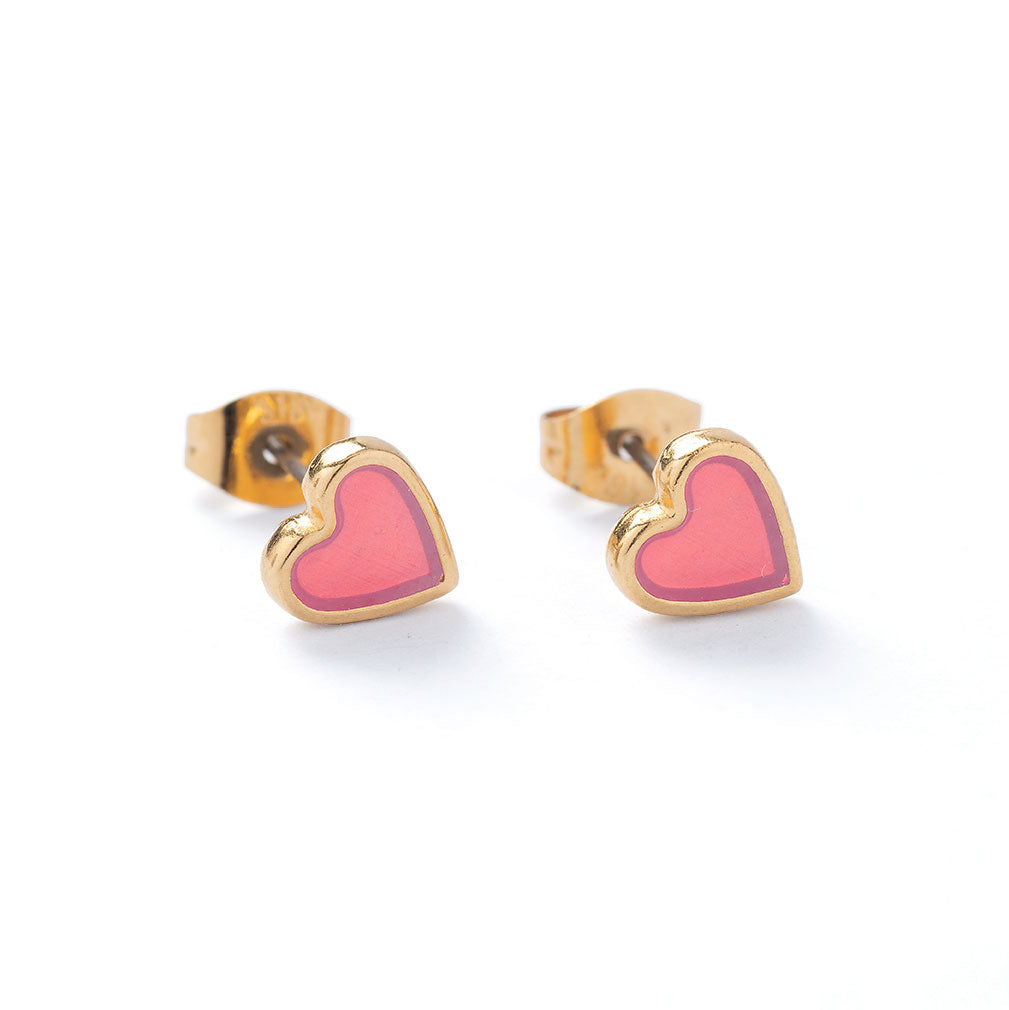 Stud Earrings - Translucent Heart Gold
