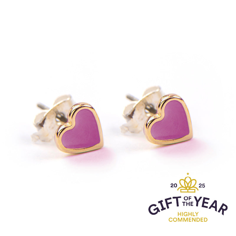 Stud Earrings - Enamel Heart Gold