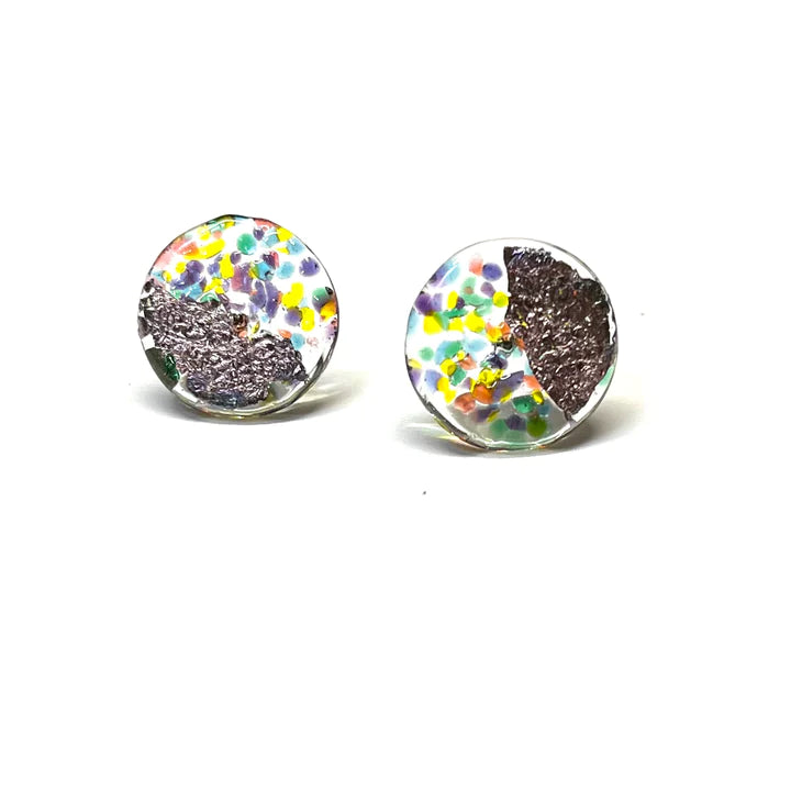 Midi Glass and Palladium Mottled Stud Earrings - Kaleidos