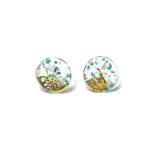 Midi Glass and Gold Mottled Stud Earrings - Seafoam