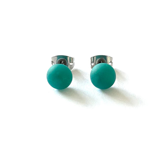 Frosted - Teal Glass Stud Earrings