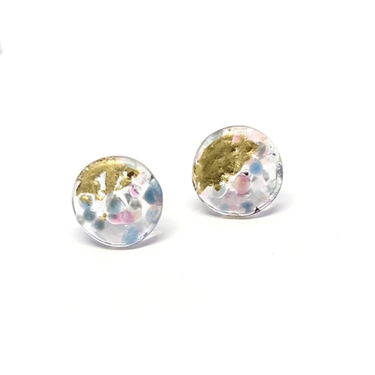 Midi Glass and Gold Mottled Stud Earrings - Cotton