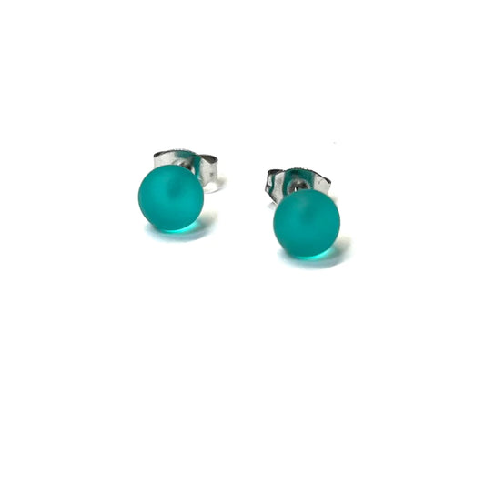 Frosted - Sea Green Glass Stud Earrings