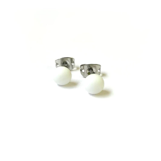 Frosted - White Glass Stud Earrings