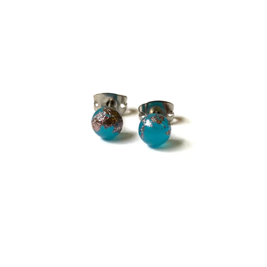 Mini - Neptune Blue Glass and Palladium Stud Earrings