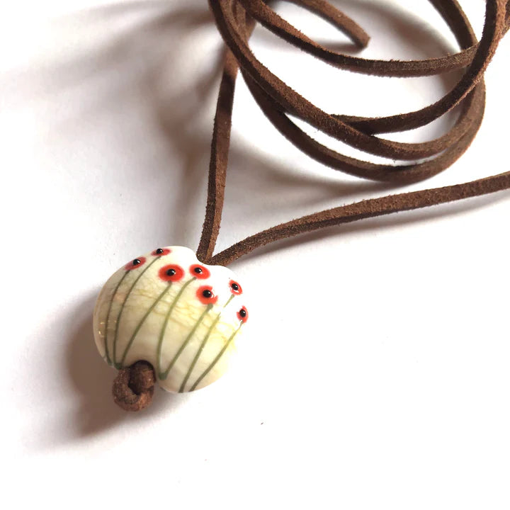 Adjustable Necklace - Morris Poppy Glass Pendant