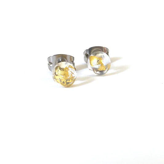Mini - Clear and Gold Glass Stud Earrings